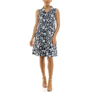 Womens Nina Leonard Sleeveless Floral Crepe Polo Dress