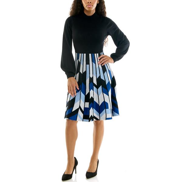 Womens Nina Leonard Mock Neck Geometric Bottom Sweater Dress