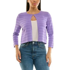 Womens Nina Leonard 3/4 Sleeve Pointelle Stitch Bolero Shrug