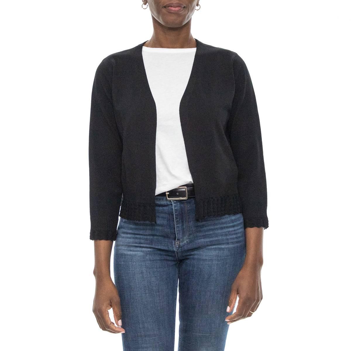 Womens Nina Leonard 3/4 Sleeve Ruffle Hem Bolero Shrug