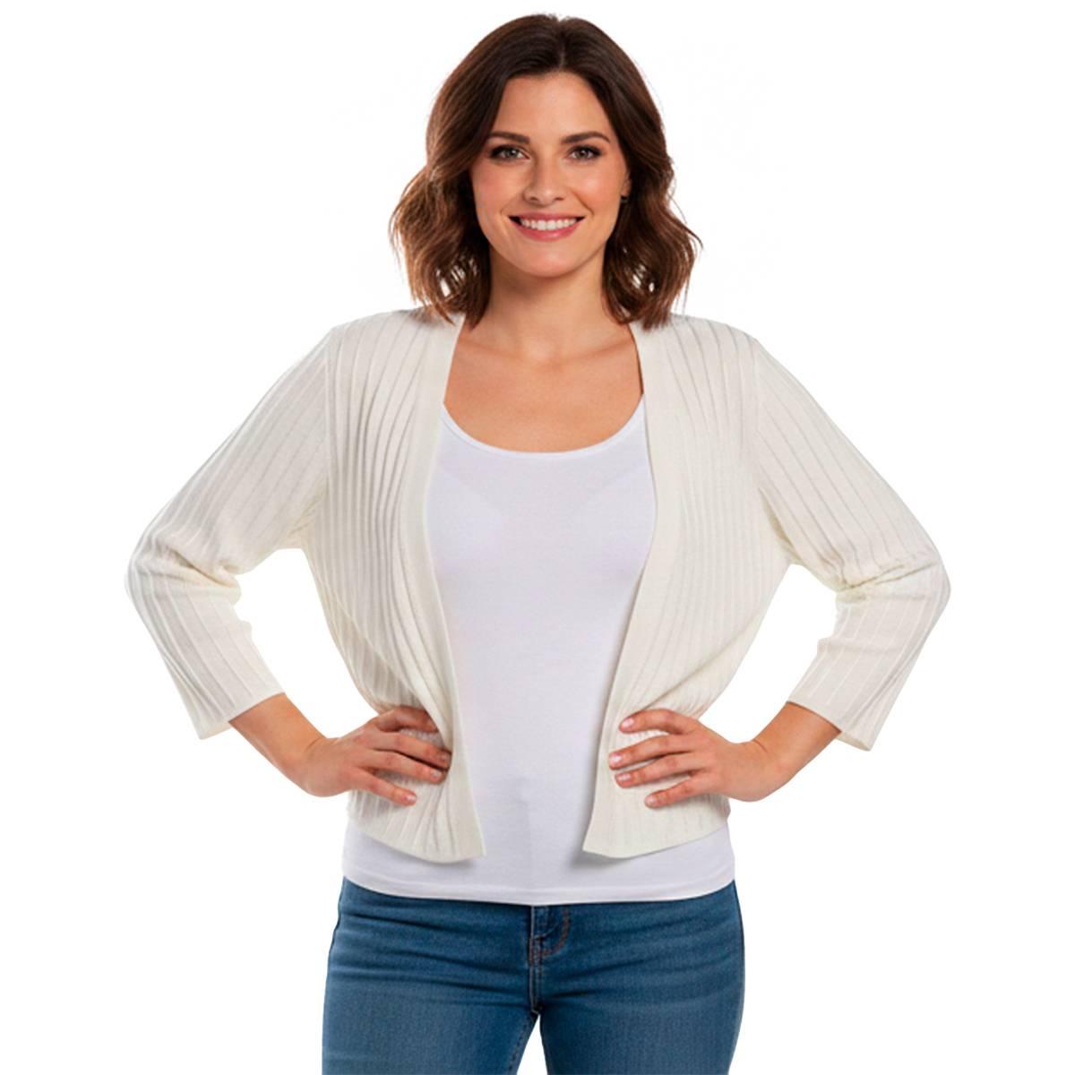 Womens Nina Leonard 3/4 Sleeve Seam Texture Shrug