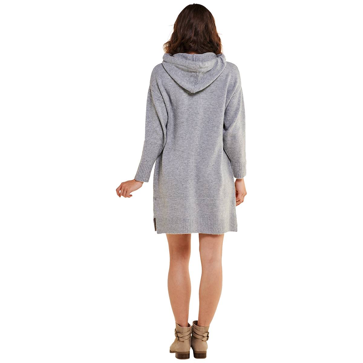 Womens Nina Leonard Hooded Kangaroo Pocket Sweater Dress