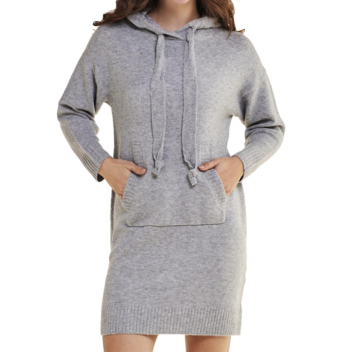 Womens Nina Leonard Hooded Kangaroo Pocket Sweater Dress