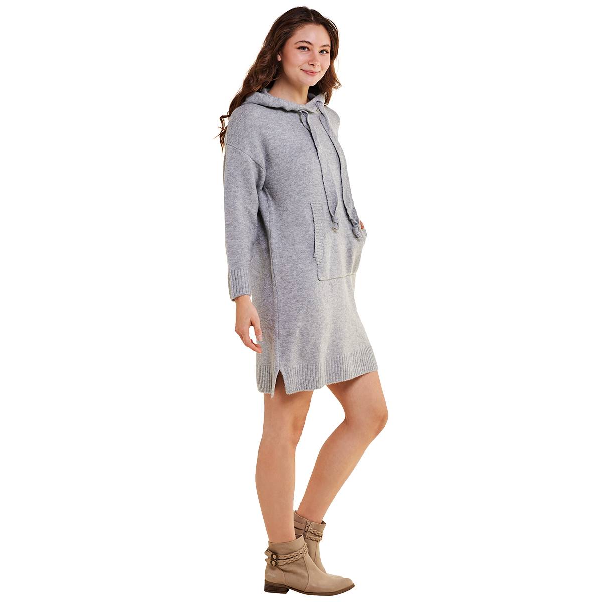 Womens Nina Leonard Hooded Kangaroo Pocket Sweater Dress