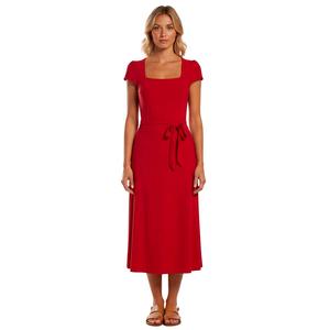 Womens Nina Leonard Cap Sleeve Square Neck Midi Dress
