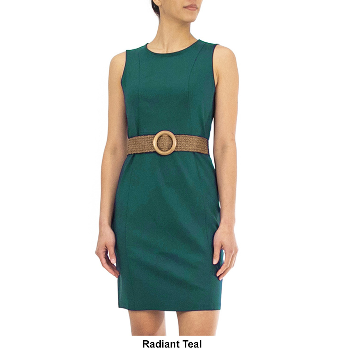 Womens Nina Leonard Sleeveless Millennium Belted Sheath Dress