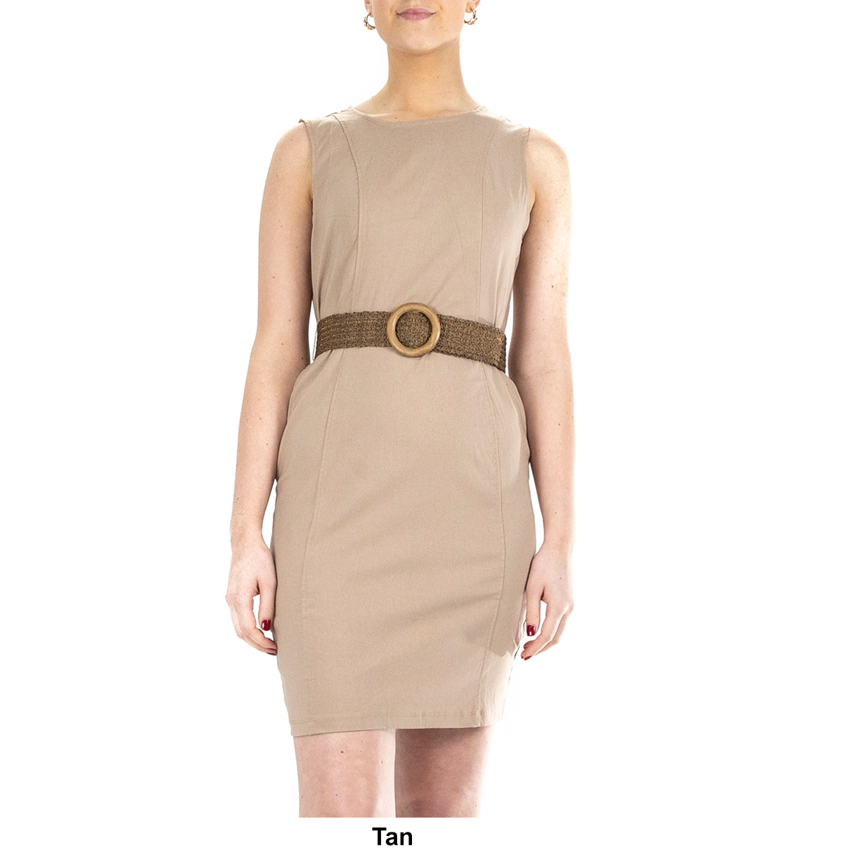 Womens Nina Leonard Sleeveless Millennium Belted Sheath Dress