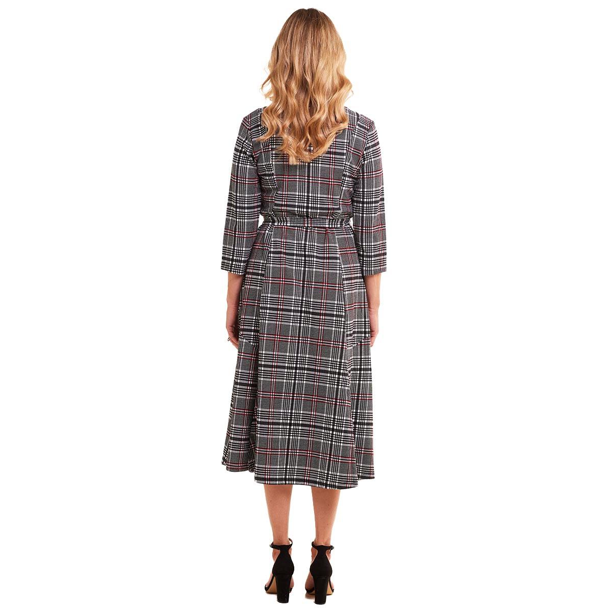 Womens Nina Leonard 3/4 Sleeve Plaid Midi Dress