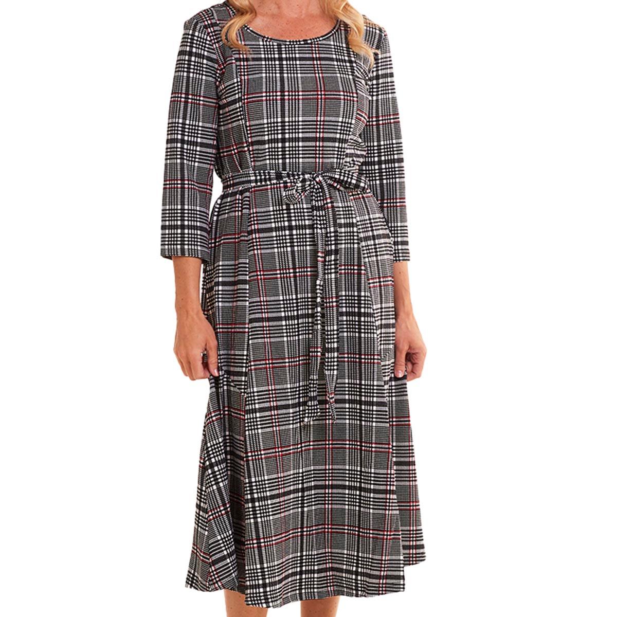 Womens Nina Leonard 3/4 Sleeve Plaid Midi Dress