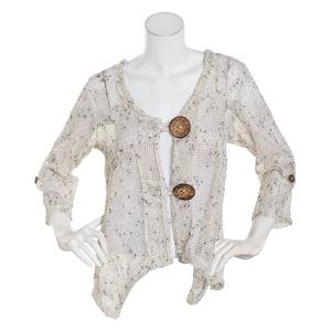 Womens Nina Leonard Coconut Button Crochet Cardigan