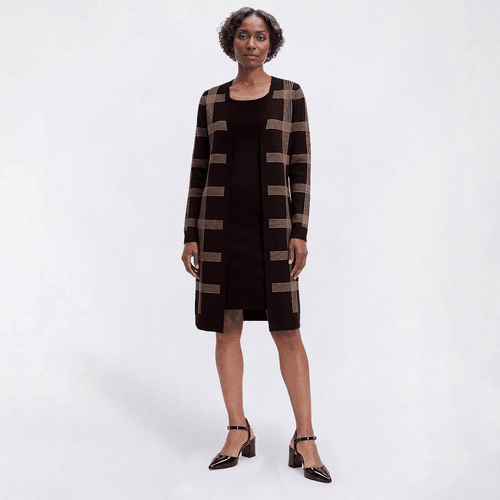 Womens Nina Leonard Long Sleeve Plaid Two In One Sweater Dress