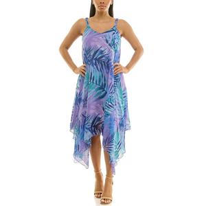 Womens Nina Leonard Sleeveless Tropical Hanky Hem Midi Dress