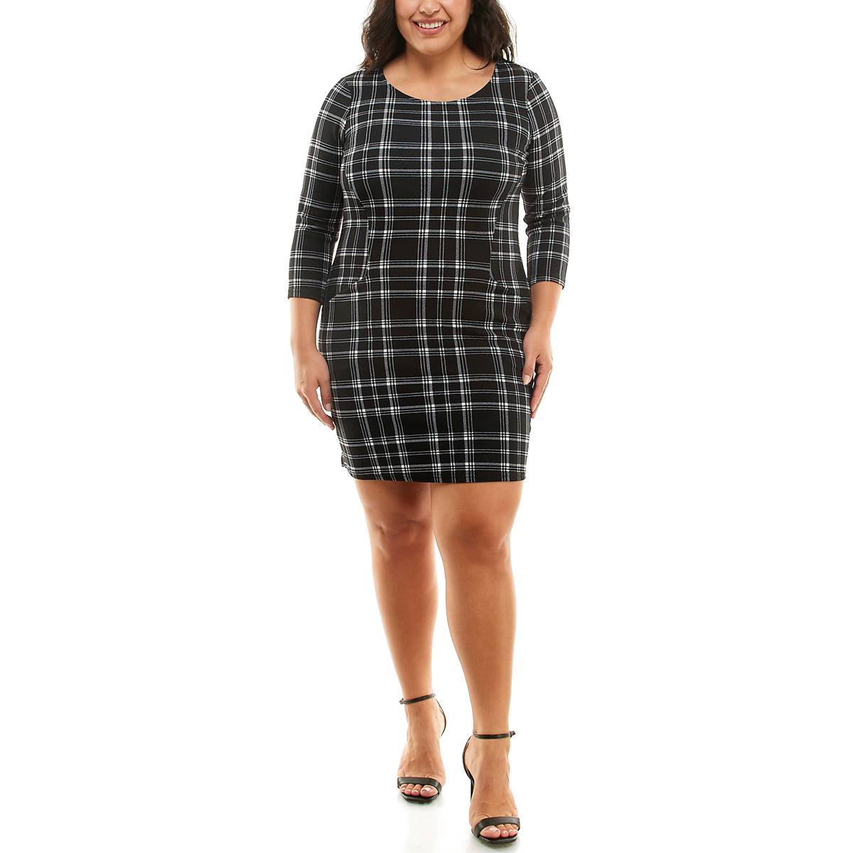 Womens Nina Leonard Long Sleeve Plaid Sheath Dress