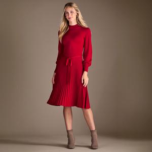 Womens Nina Leonard Long Sleeve Mock Neck Pleated Sweater Dress