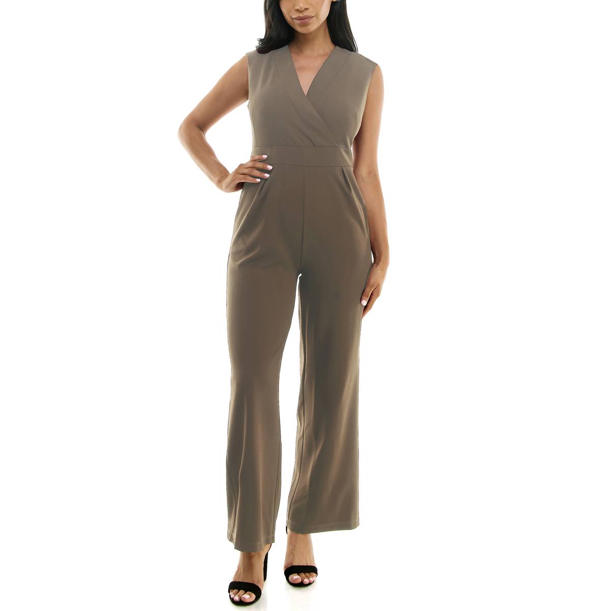 Womens Nina Leonard Sleeveless V-Neck Crepe Jumpsuit