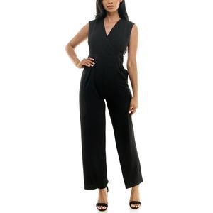 Womens Nina Leonard Sleeveless V-Neck Crepe Jumpsuit