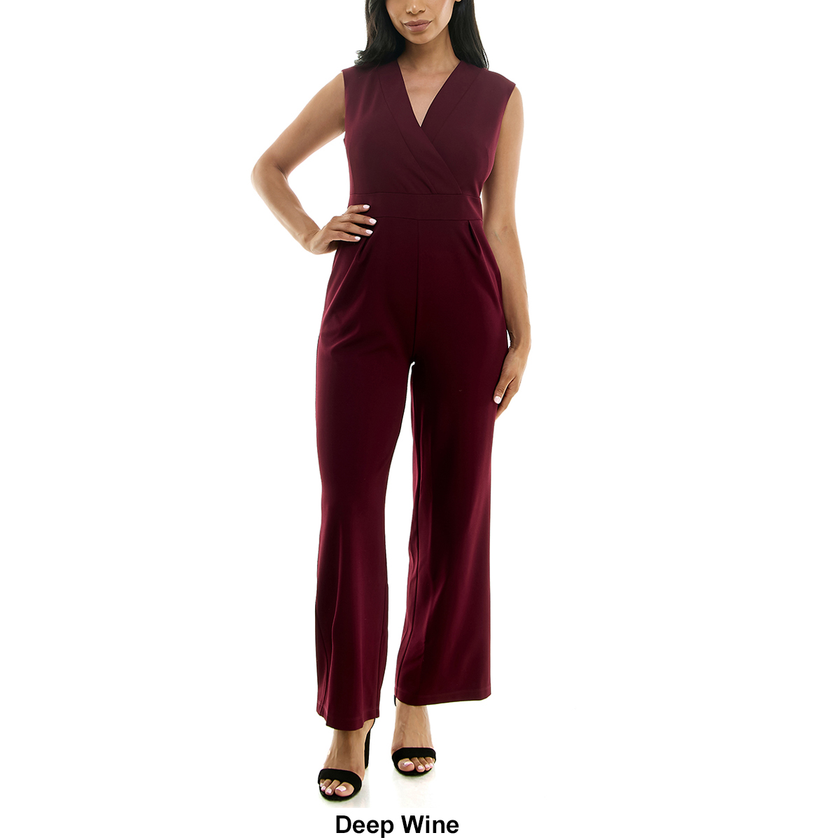 Womens Nina Leonard Sleeveless V-Neck Crepe Jumpsuit