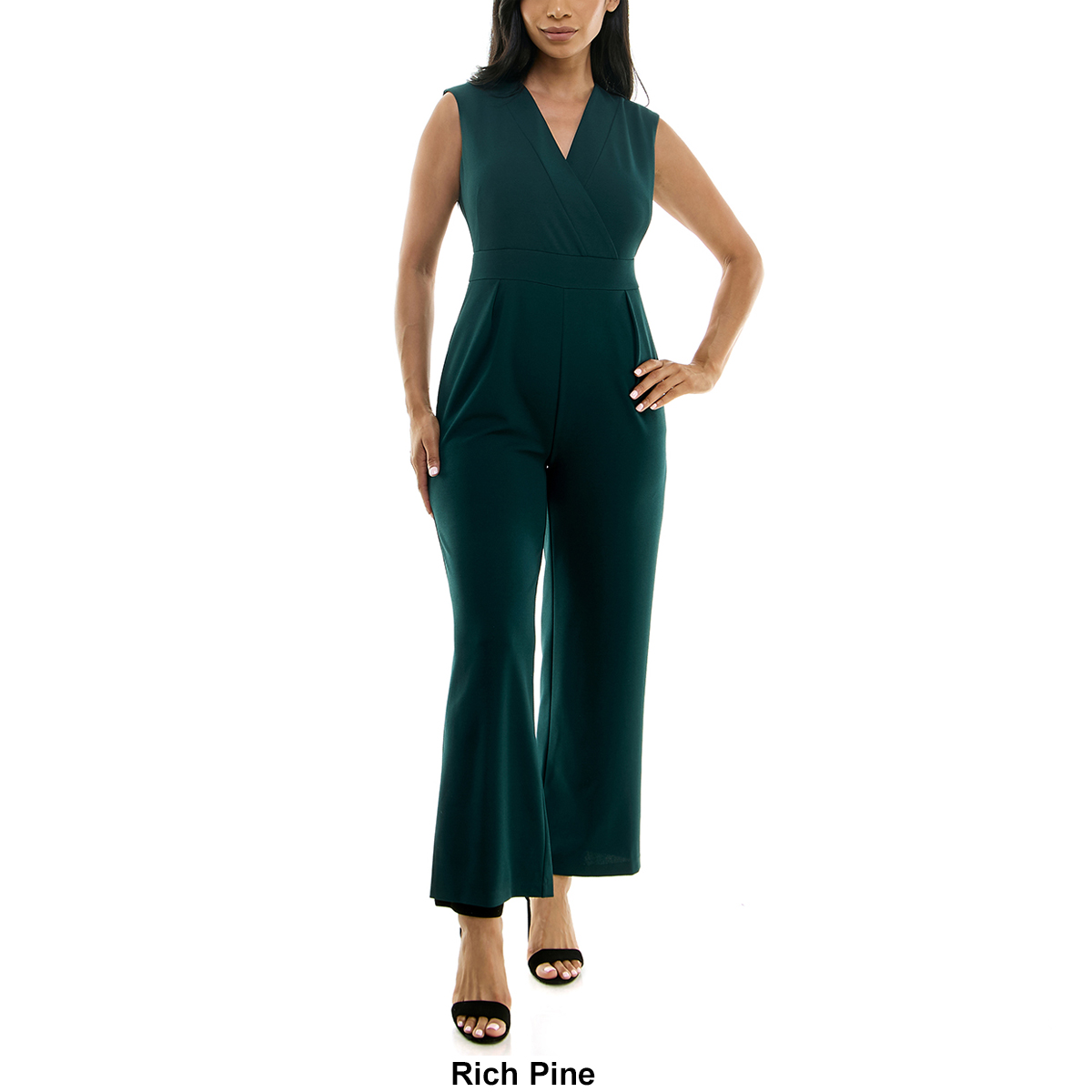 Womens Nina Leonard Sleeveless V-Neck Crepe Jumpsuit