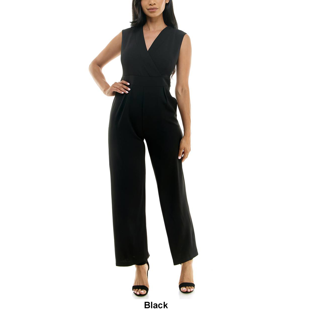 Womens Nina Leonard Sleeveless V-Neck Crepe Jumpsuit