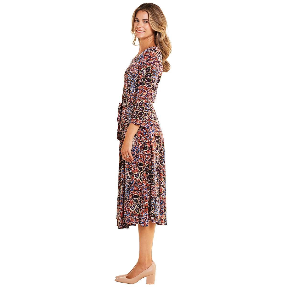 Womens Nina Leonard Long Sleeve Suzani Midi Dress