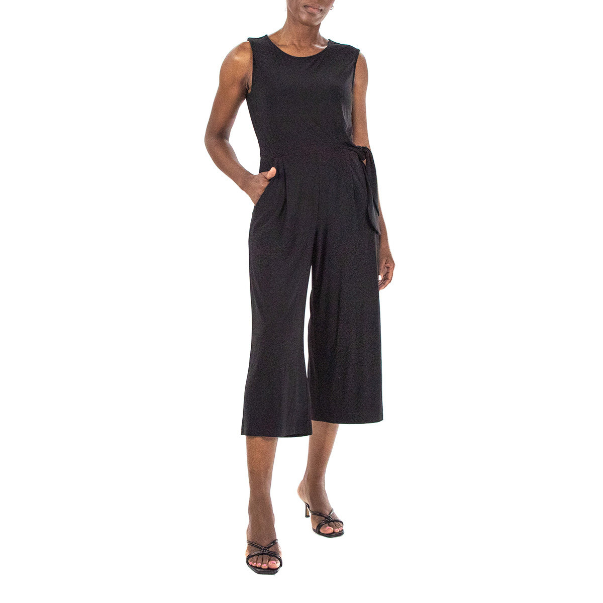 Womens Nina Leonard Sleeveless Side Tie Crop Jumpsuit