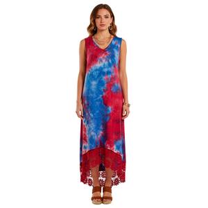 Womens Nina Leonard Sleeveless Tie Dye Lace High Low Maxi Dress