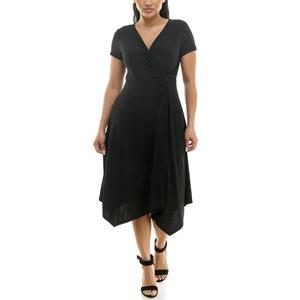 Womens Nina Leonard Short Sleeve Surplice Neck Midi Dress