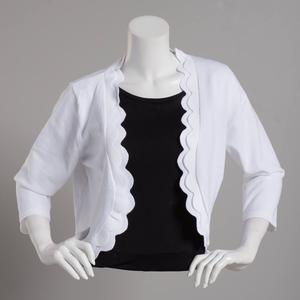 Plus Size Nina Leonard 3/4 Sleeve Double Scallop Edge Shrug