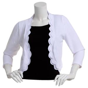 Plus Size Nina Leonard 3/4 Sleeve Double Scallop Edge Shrug alternate view