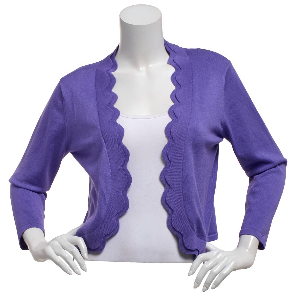 Womens Nina Leonard 3/4 Sleeve Double Scallop Edge Shrug