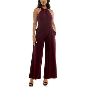 Womens Nina Leonard Sleeveless Glitter Twist Neck Jumpsuit
