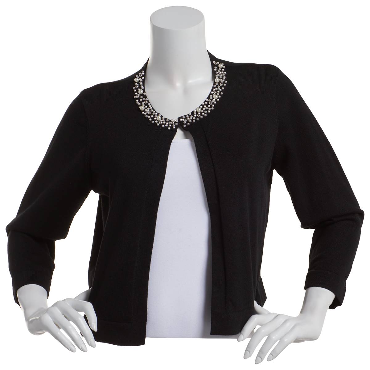 Womens Nina Leonard Pearl Trim Collar Shrug