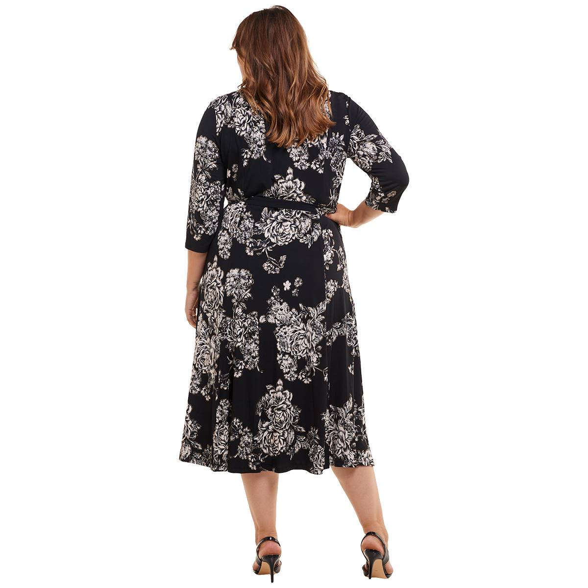 Plus Size Nina Leonard 3/4 Sleeve Floral Midi Dress