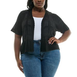 Plus Size Nina Leonard Short Sleeve Crochet Cardigan