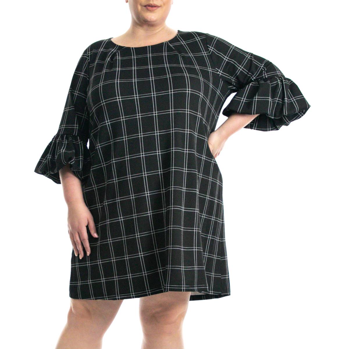 Plus Size Nina Leonard Plaid Scuba Crepe Shift Dress