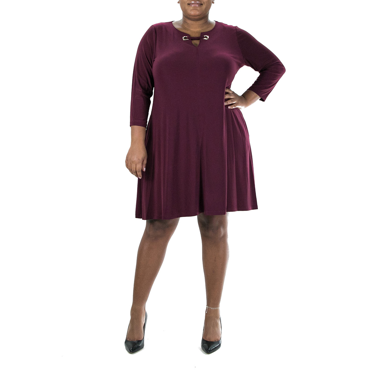 Plus Size Nina Leonard 3/4 Sleeve Solid Shift Dress