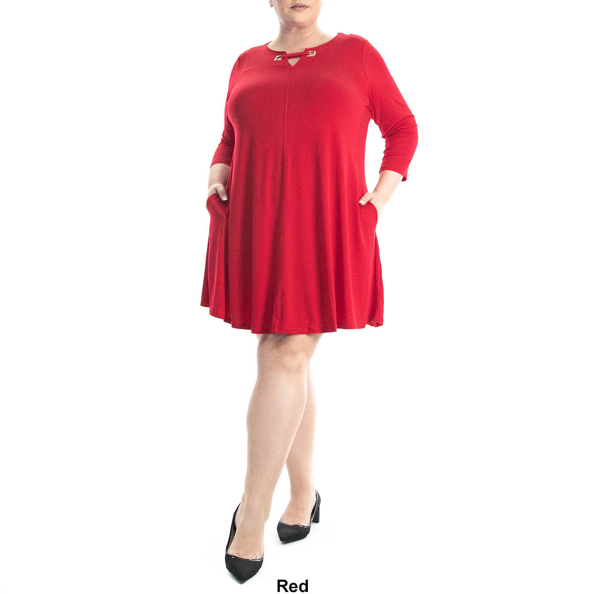 Plus Size Nina Leonard 3/4 Sleeve Solid Shift Dress