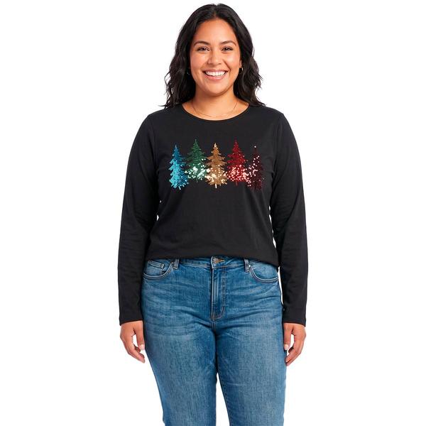 Plus Size Project Long Sleeve Rainbow Sequin Trees Tee