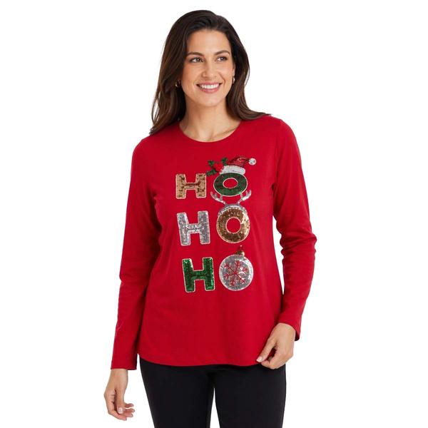 Womens Project Long Sleeve Sequin Ho Ho Ho Tee