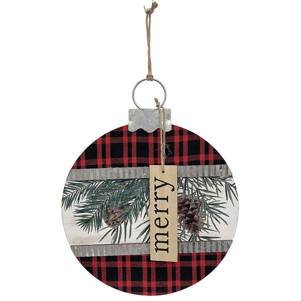 Wooden Hanging Ornament with Merry Accent