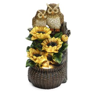 Resin Owls with Sunflowers in a Basket LED Fountain