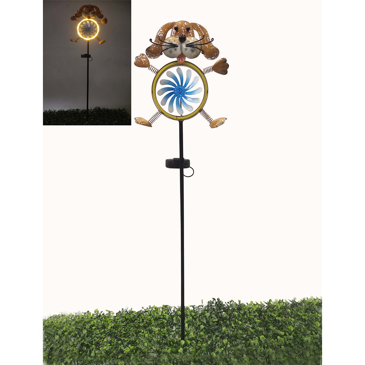 Metal Adorable Solar Dog Wind Spinner 33in. Tall Garden Stake