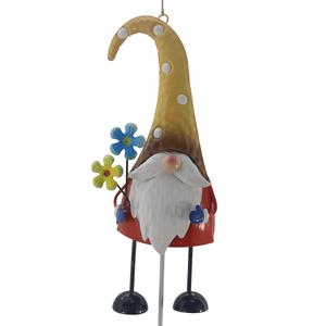 Metal Gnome with Yellow Hat & Flower Stake