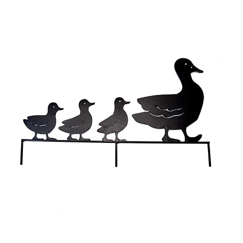 Metal Duck With Three Babies Following Garden Stake