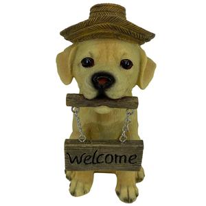 Resin Yellow Lab with Straw Hat & Welcome Sign