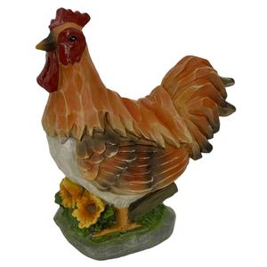 Resin Hen Standing in Grass & Flowers