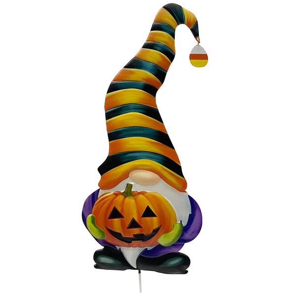 Gnome Holding Jack O' Lantern Stake