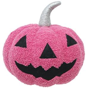 Pink Flocked Jack-O-Lantern with Silver Stem