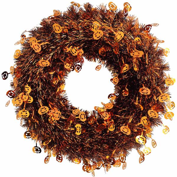 Halloween Tinsel Pumpkin Wreath