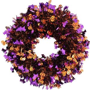 Halloween Tinsel Pumpkin w/ Bats Wreath